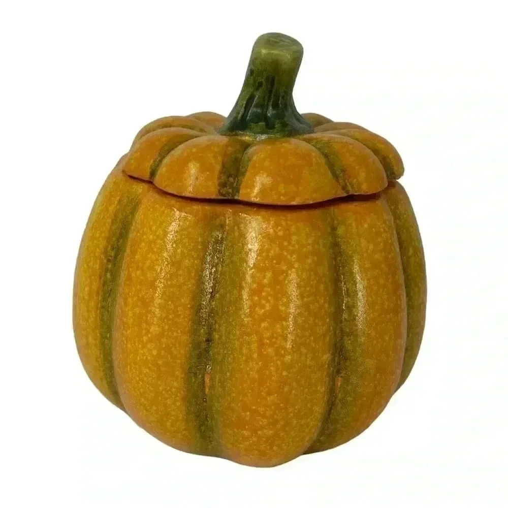VINTAGE HALLOWEEN CERAMIC PUMPKIN DECOR SHELF STORAGE CENTER PIECE CANDY BOWL - Picture 10 of 12